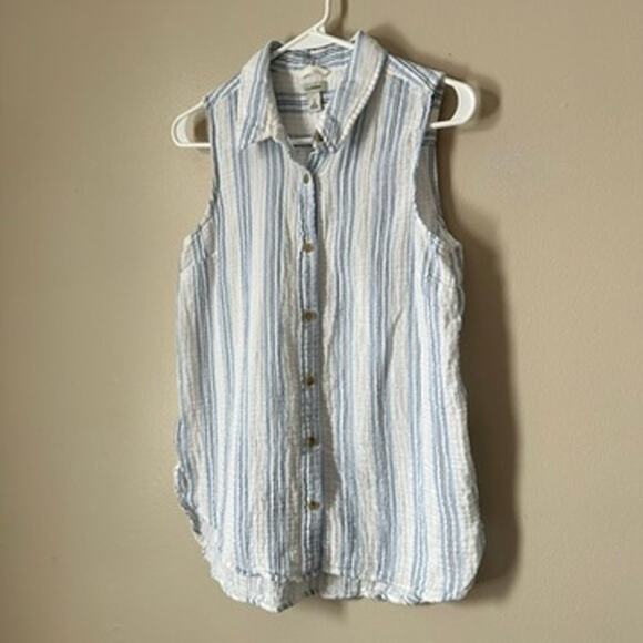 LL Bean Seersucker Shirt Womens SMALL Sleeveless Top Preppy Summer Casual Stripe - Picture 5 of 11